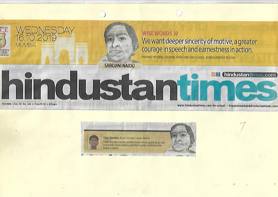 Vidul Shendre - Portrait of Sarojni Naidu was featured in Hindustan Times